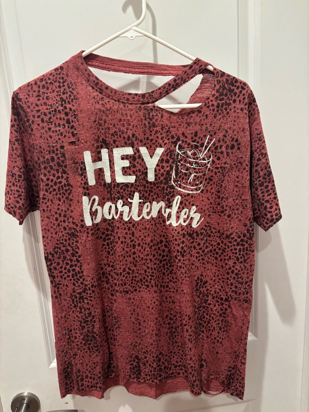 NWT American highway Hey Bartender Graphic Tee - Wine Red Leopard Print- L